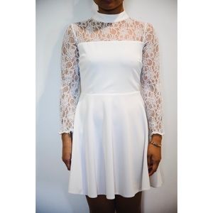 White Lace Turtle Neck Dress